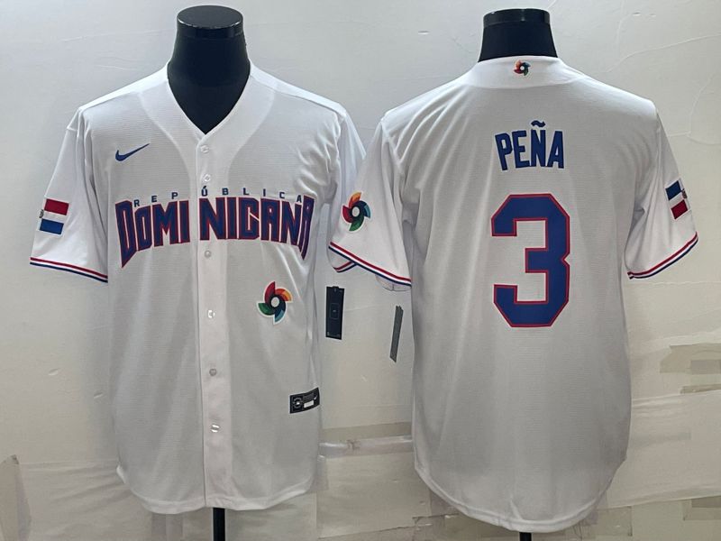 Men 2025 World Cup Dominican #3 Pena White Nike MLB Jersey style 6
